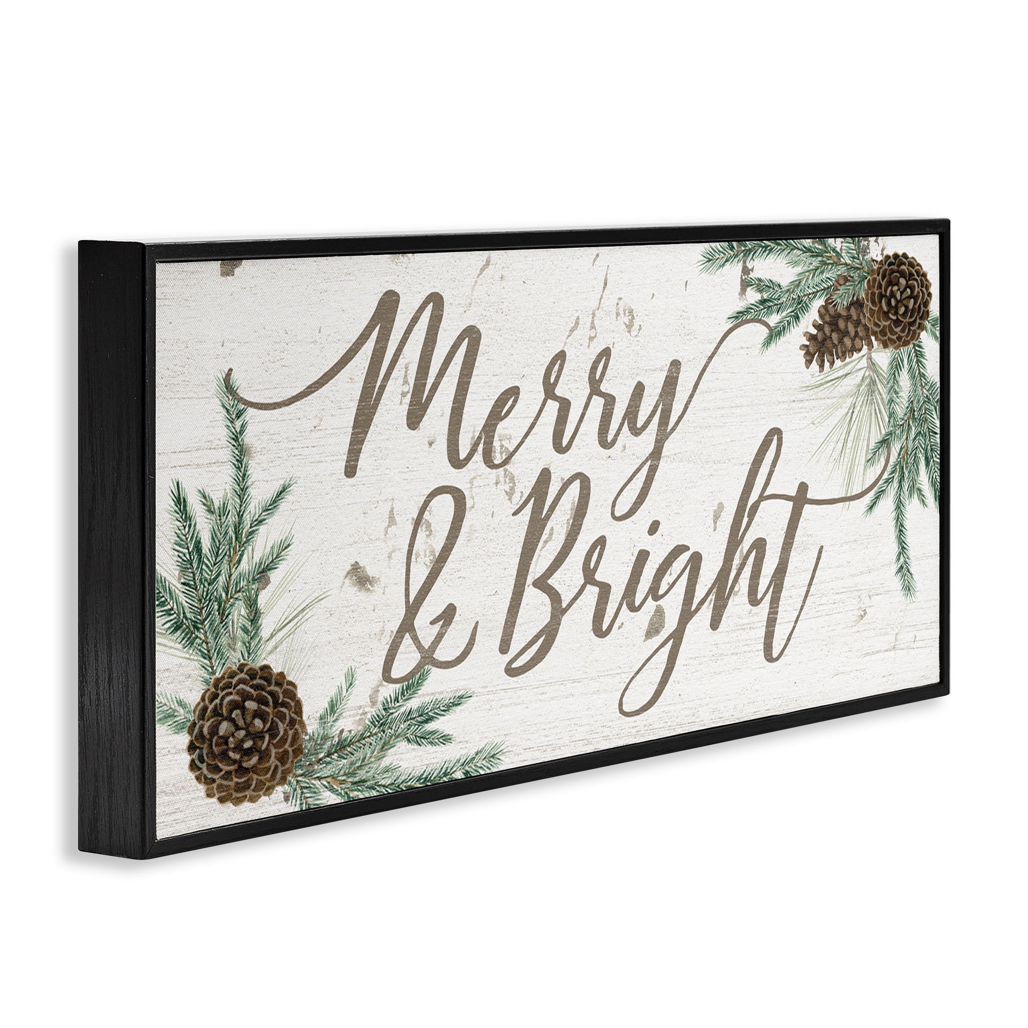 Stupell Industries Merry & Bright Festive Winter Holiday Painting Black Framed Art Print Wall Art, 30 x 13