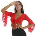 thumbnail image 3 of Miutii Women's Belly Dance Yoga Top Costume Flare Sleeve Bell Bead Tassel Shawl Crop Tops Cardigan Red 3XL, 3 of 9