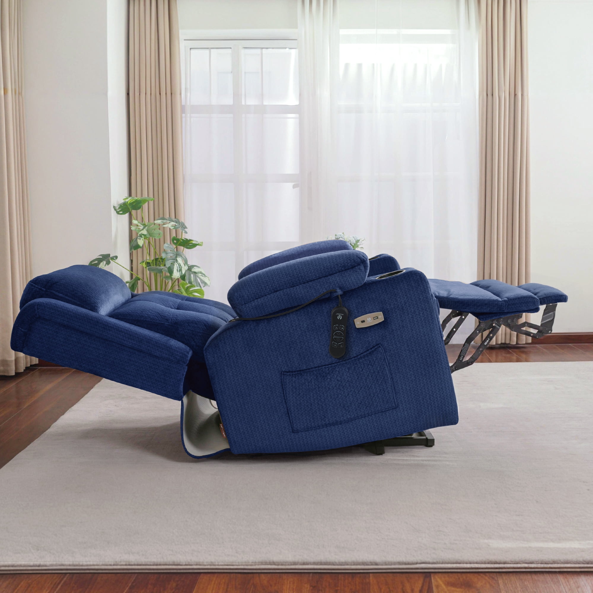 MCombo Lay Flat Triple Motor Power Lift Recliner for Big and Tall, Adjustable Headrest, Fabric(Navy Blue)