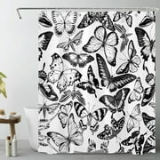 HVEST Boho Butterfly Shower Curtain for Bathroom, Black and White Natural Wildlife Insect Bathroom Curtain,Vintage Butterfly Print Waterproof Fabric Bath Curtain with Hooks,60X 72 Inches