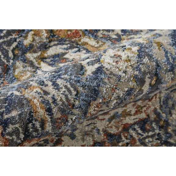 3' X 5' Ivory Blue and Brown Floral Power Loom Area Rug With Fringe