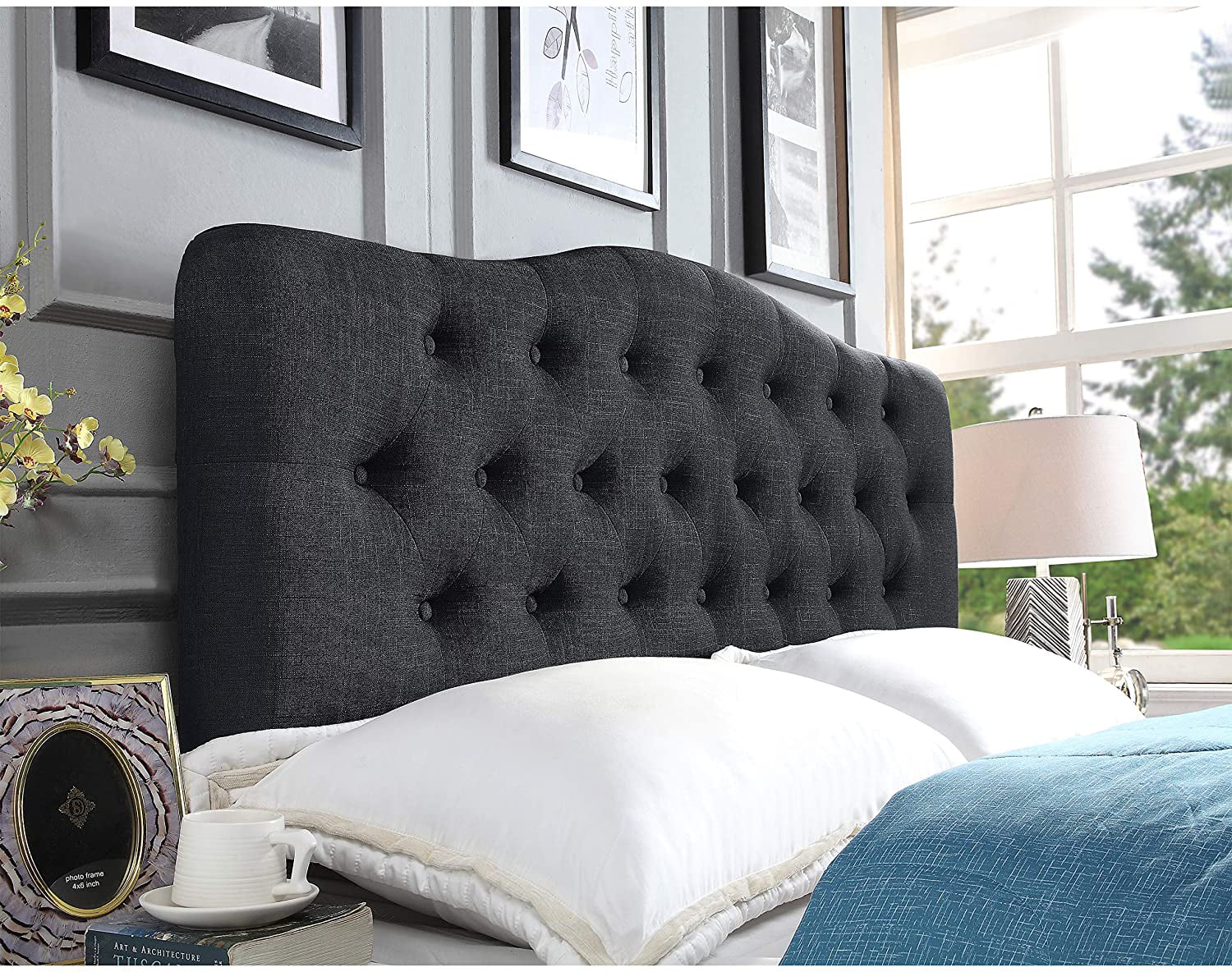 Rosevera Givanna Upholstered Panel Headboard, Queen Size In Charcoal ...
