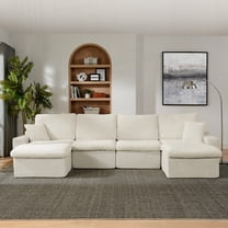 Modern U-Shaped Cloud Sectional Couch in Beige with Deep Seat and No Assembly Required (142")