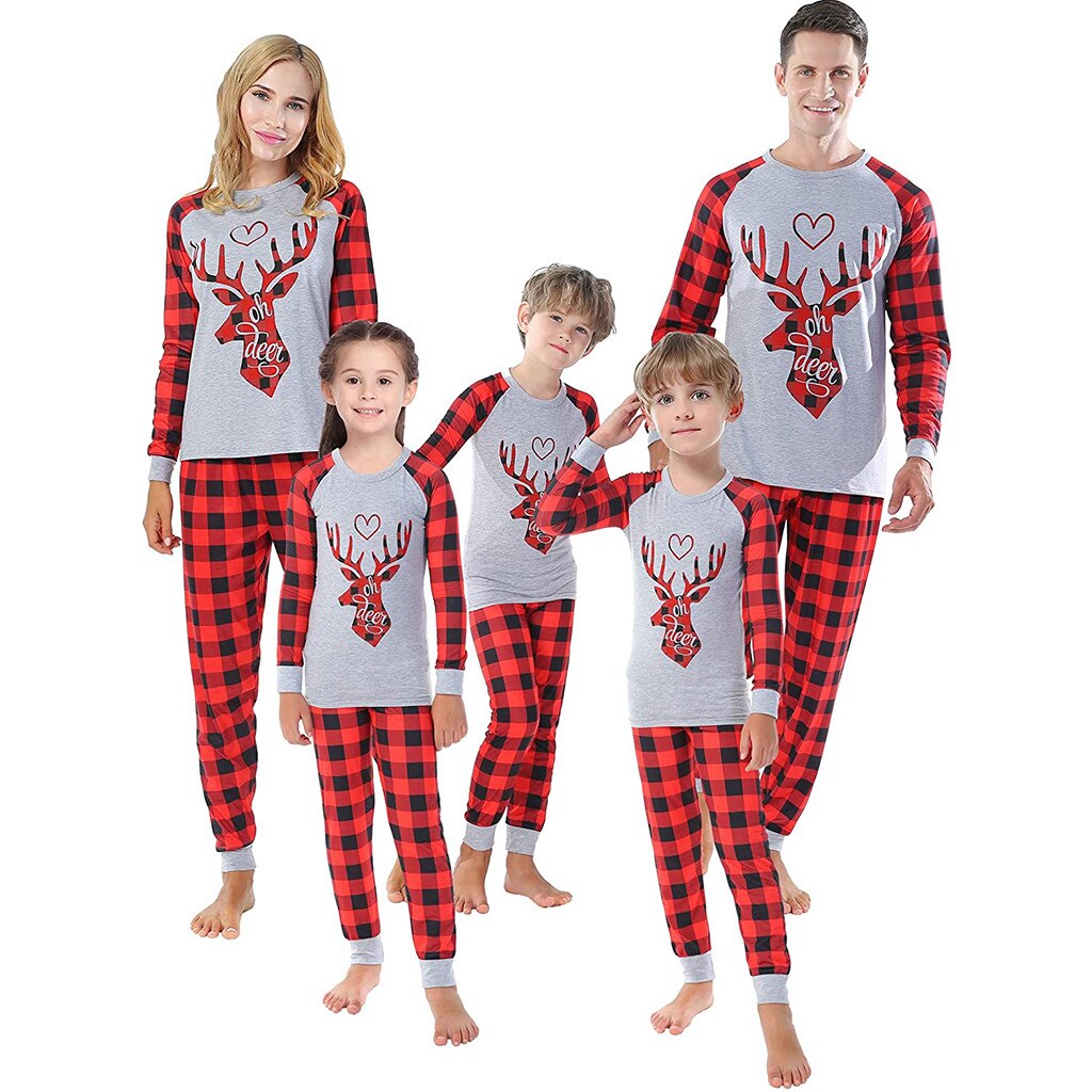 Details about  / Family Christmas  Deer Pajamas Set Long Sleeve Tops+Pants Adults Kids Nightwear