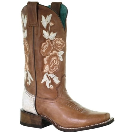 

Corral Women s Honey Floral Western Boot Square Toe Tan 8 1/2 M US
