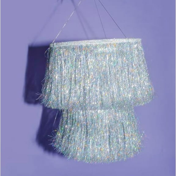 Fringe Tinsel Chandelier - Iridescent Silver Foil, 16" | Bachelorette Party Decorations, Birthday Photo Booth Supplies, New Years Eve Decor, HBD$$Home Decor, Kitchen, & Other