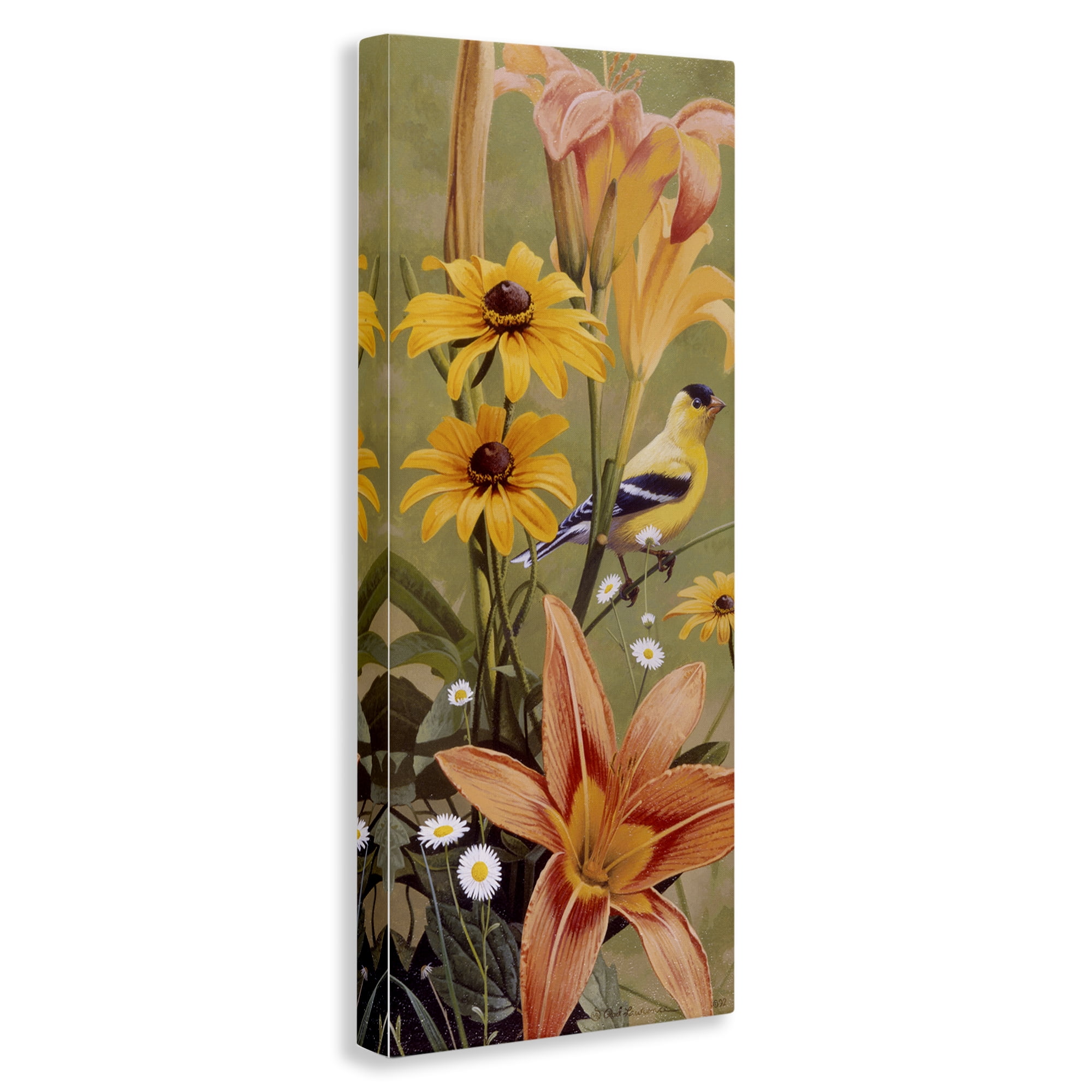 Stupell Industries Among the Flowers Bird Plants & Flowers Painting Wrapped Canvas Art Print Wall Art, 13 x 30