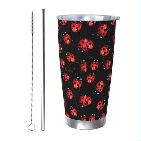 

Uemuo Beautiful Red Ladybug Print Travel Coffee Mug 20oz Double-walled Car Cup Stainless Steel Insulated Tumbler Leak-proof Travel Cup Reusable Straw Car Cup-Straw Two-piece Set