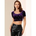 thumbnail image 4 of Top Corto De Terciopelo Allegra K Cuello Cuadrado Manga Corta Casual Ajustado Morado oscuro M, 4 of 6
