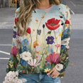 thumbnail image 2 of Watercolor Wildflowers Women's Floral Printed Sweatshirt Long Sleeve Crewneck Casual Loose Vintage Graphic Pullover Tops, 2 of 7