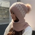 thumbnail image 3 of vnanda Contrast Color Beanie Ladies Winter Hat Knitted Color Block Windproof Warm Soft Ear Protection Plush Ball Decor Elastic Anti-slip Beanie Scarf Combo, 3 of 8