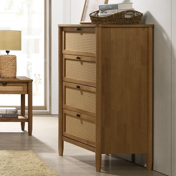 LHKJ 4-Drawer Chest, Wood and Rattan