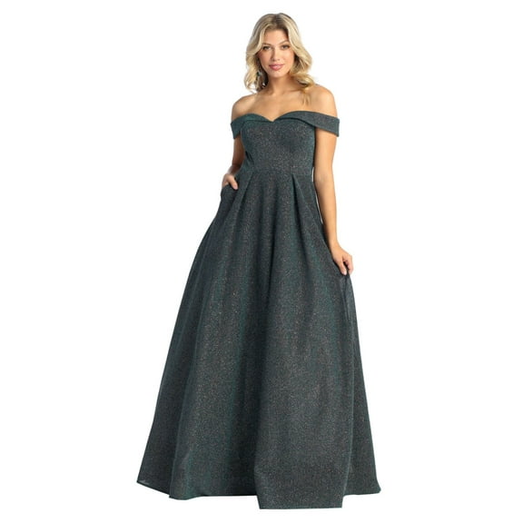 Womens Hunter Green Prom Evening Pageant Long Off The Shoulder Sleeveless A-Line Plus Size Dress