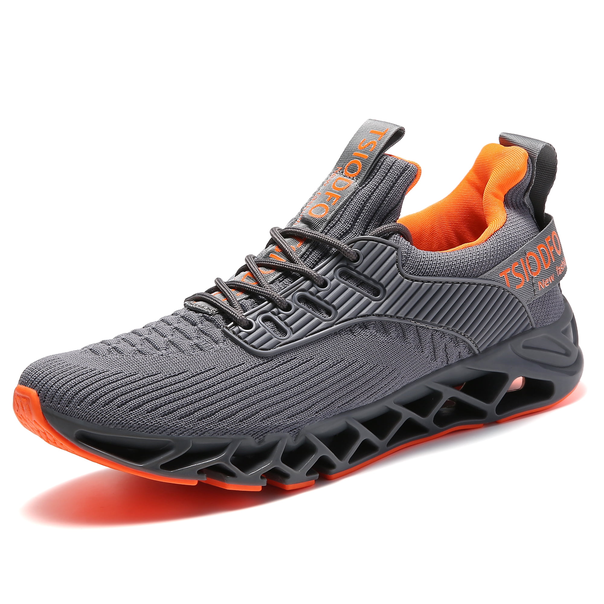 Men Sport Running Sneakers Tennis Athletic Walking Shoes Grey Orange Size 9 Mesh Fashion Casual Gym Runner Jogging Trainers