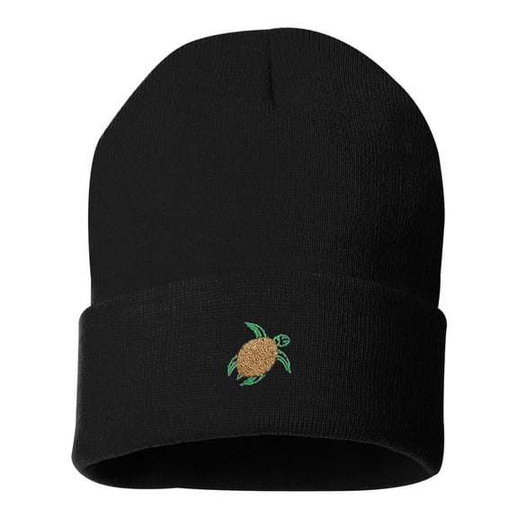 Adult Sea Turtle Embroidered Cuffed Knit Beanie Cap