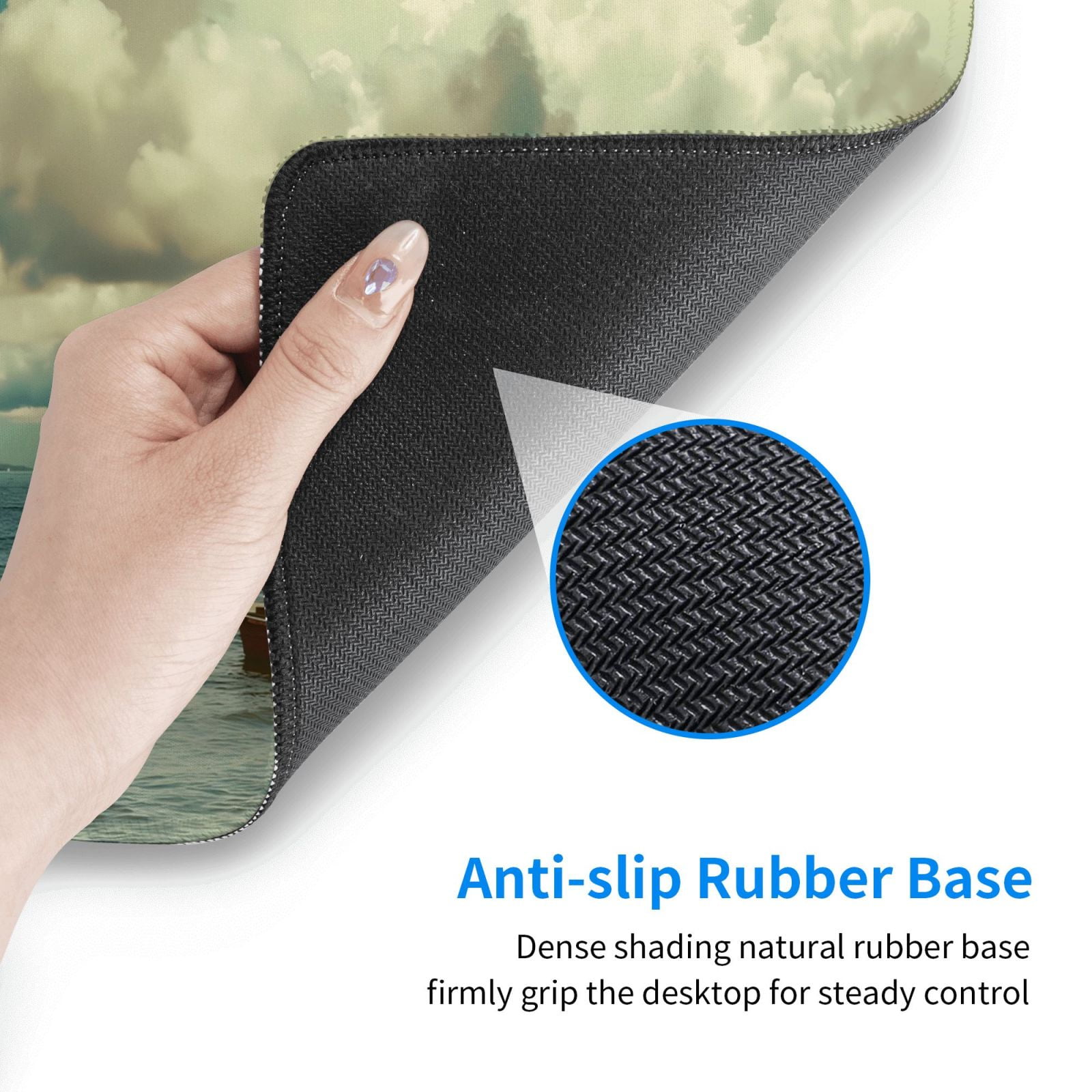 Rateoe Serene Coastal Blue Sky Print Mouse Pad - Extended Large Gaming Mousepad,Non-Slip Stitched Edge,16x29.5 Inch