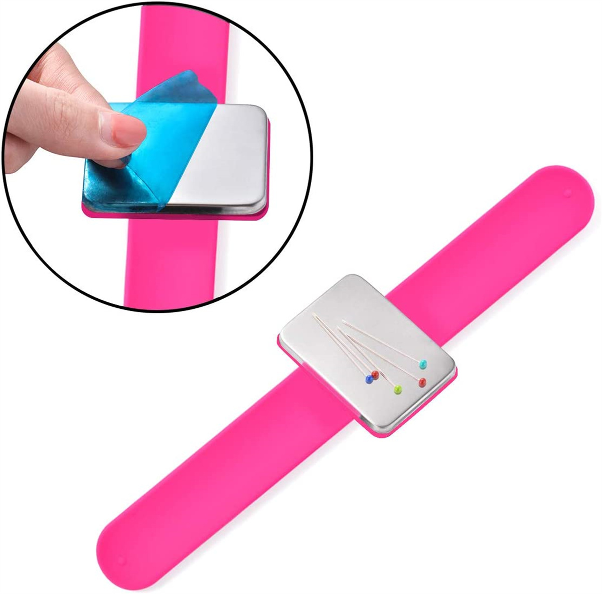 Magnetic Silicone Wrist Strap - Square Pin Cushion Bracelet For Sewing, Embroidery & Hair Styling