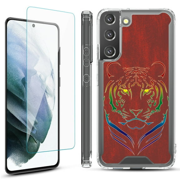 Shockproof Bumper Phone Case for Samsung Galaxy S22  / S22 Plus 5G, with Tempered Glass Screen Protector, by OneToughShield ® - Night Tiger