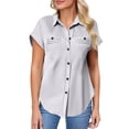 thumbnail image 1 of Breezora Unique Ladies Short Sleeve Shirt with a Detailed Buttoned Lapel and Functional Pleated Pocket Design Offering a Smart Casual Look for Work or Leisure L Size Grey, 1 of 9