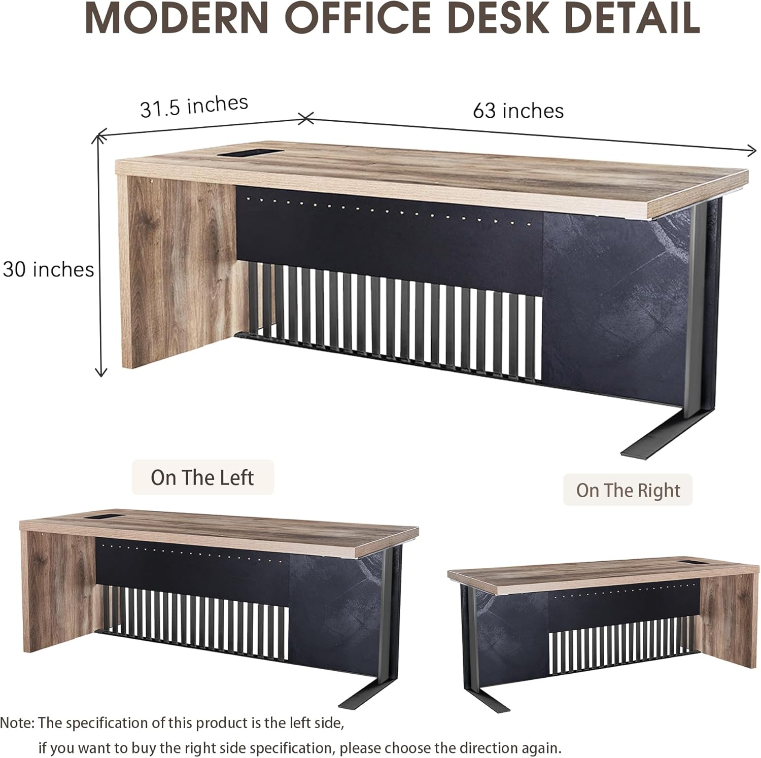 63" Executive Office Desk with Stainless Steels Sturdy Frame( 63×31.5×30 in)