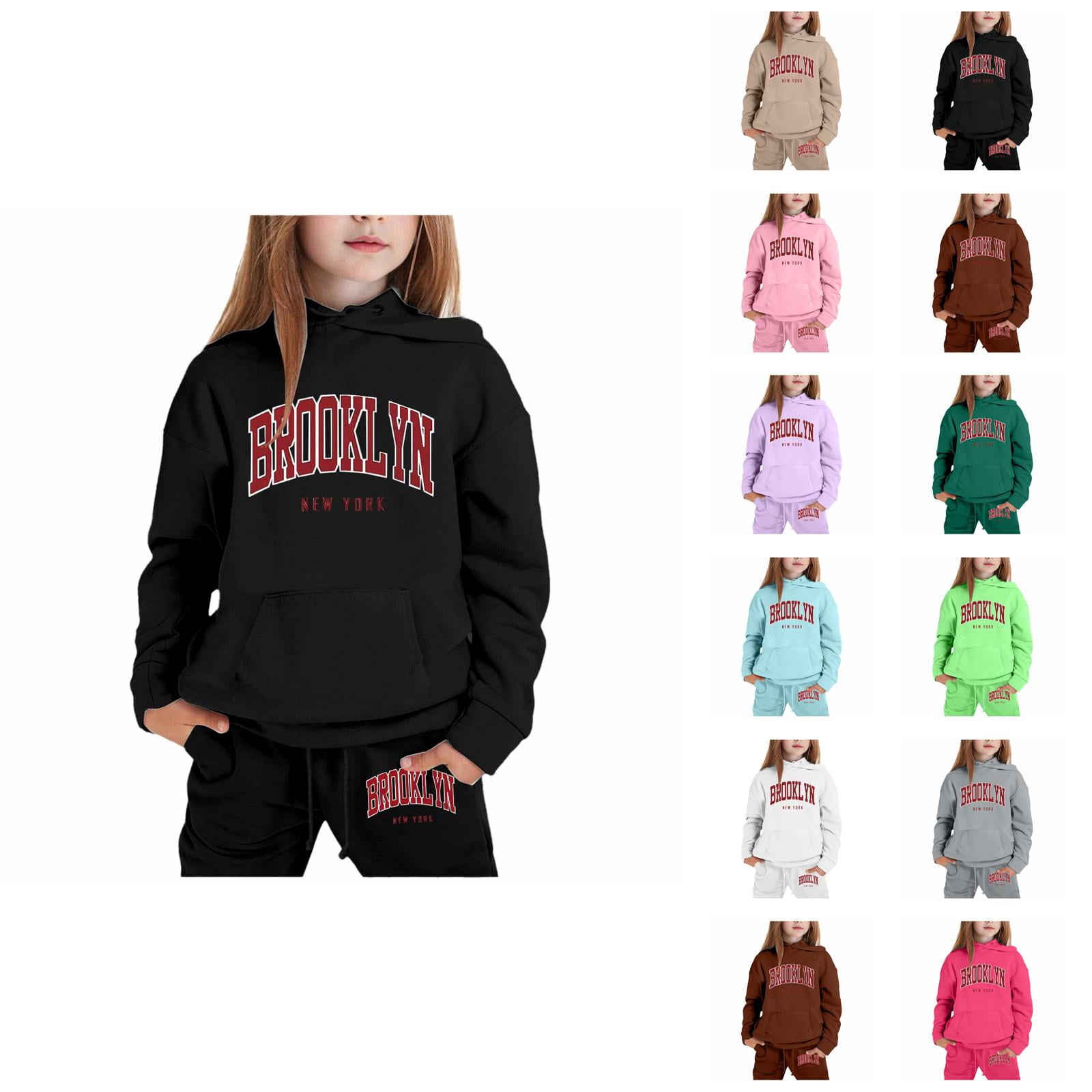Outfits for Girls Girl Set Child Toddler Boys Girls Long Sleeve Solid Warm Hoodie Pullover Tops Pants Kids Outfits Sweat Suit