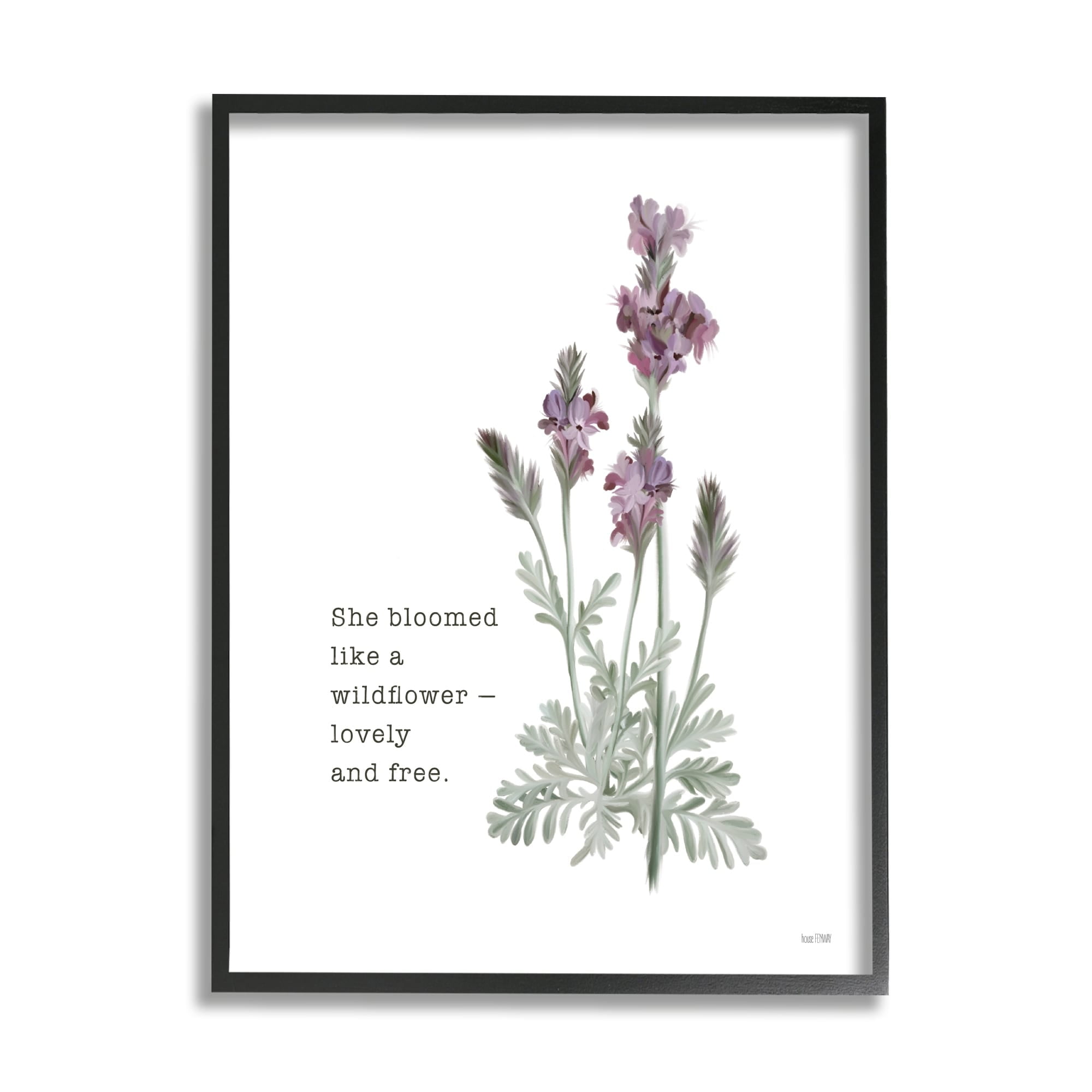 Stupell Industries She Bloomed like a Wildflower Motivational Phrase Minimal Graphic Art Gray Framed Art Print Wall Art, 24x30, by House Fenway