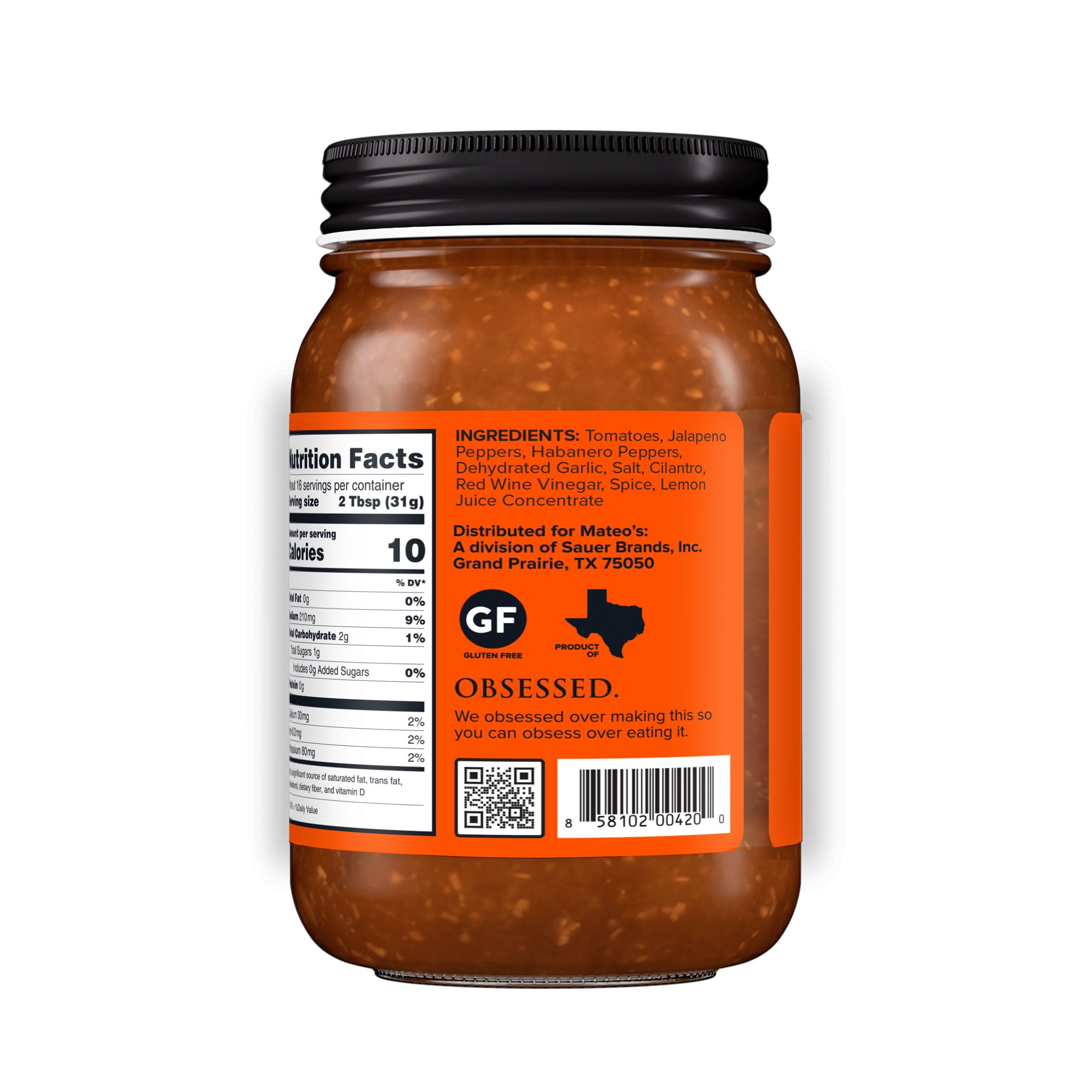 (2 pack) Mateo's Gourmet All Natural Habanero Hot Salsa, Extra Spicy Heat, Regular16oz Glass Jar