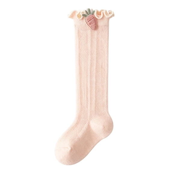ZACPNCV Baby Boys Girls Mesh Long Socks Ruffled Cuff Cute Carrot Embroidery Knee High Socks Soft Loose Non Binding Leg Warmer Socks Pink
