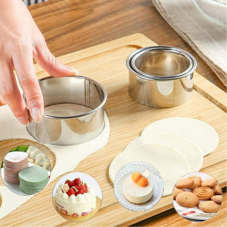 Stainless Steel Biscuit Cutters Set (5 Pieces/Set) | Fluted Round Cookies  Cutter with Handle | Professional Baking Dough Tools