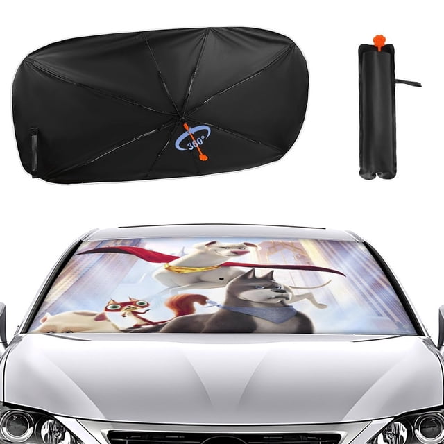DC Liga de Súpermascotas Sombrilla Solar para Auto - Protector de Parabrisas Plegable | Cortina Solar Delantero | Bloqueo UV y Aislamiento de Calor 133x73cm