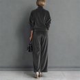 thumbnail image 4 of Women's Plush Velvet 2 Piece Loungewear Outfits Mock Neck Long Sleeve Tops and High Waisted Wide Leg Pants Sets Vintage Casual Tracksuit Dark Gray, 4 of 7