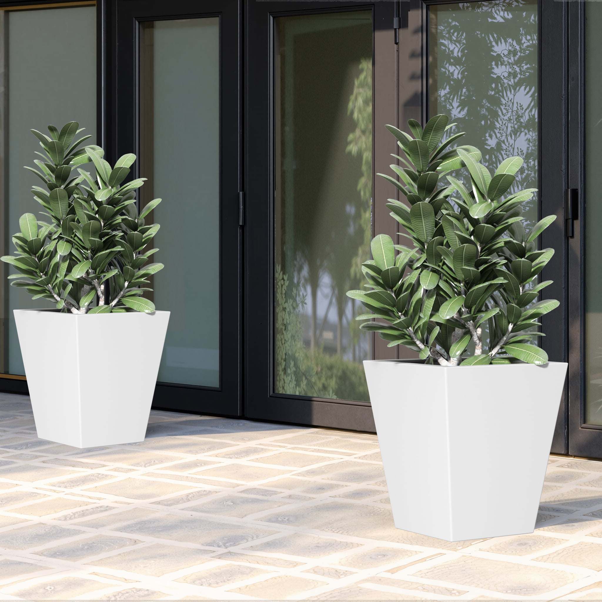 MAYEERTY 22*19*19" White Modern Metal Cone Planter with Drainage Hole for Outdoor Gardening, Patio & Balcony
