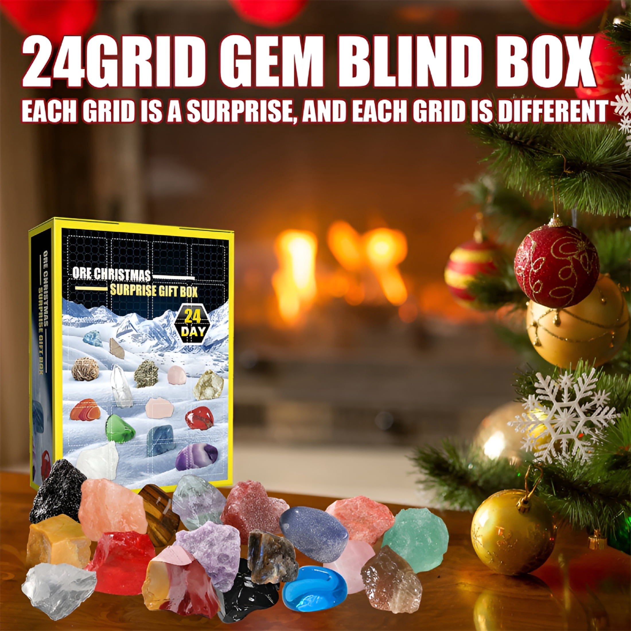 BESTSKY 2026 New Crystal Christmas Advent Calendars for Kids,24 Natural Gemstones Healing Stones Advent Calendar，Christmas Countdown Gift for Bedroom,Playroom,Study,Living Room