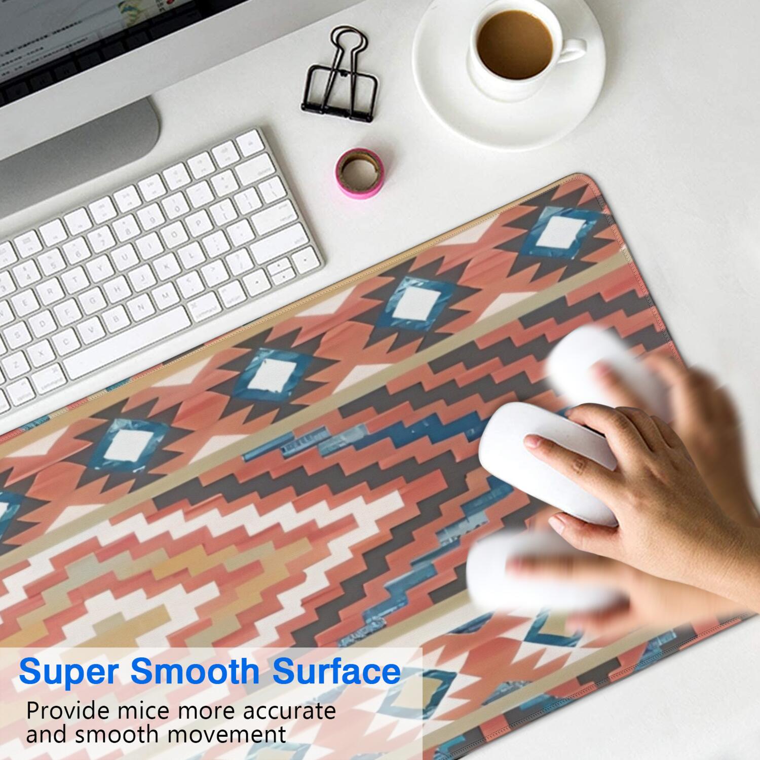 Long Mouse Pads for Desk,Boho Red Southwestern Ethnic Pattern Desk Mats on Top Of Desks, Desk Mouse Pad Extra Large with 3mm Non-Slip Base and Stitched Edge for Gaming,Office,Work,Home 31.5"x11.8"