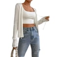 thumbnail image 4 of Women Y2k Croopped Cardigan Long Sleeve Tie-up Front Hollowed Knit Casual Jacket Sweater, 4 of 7