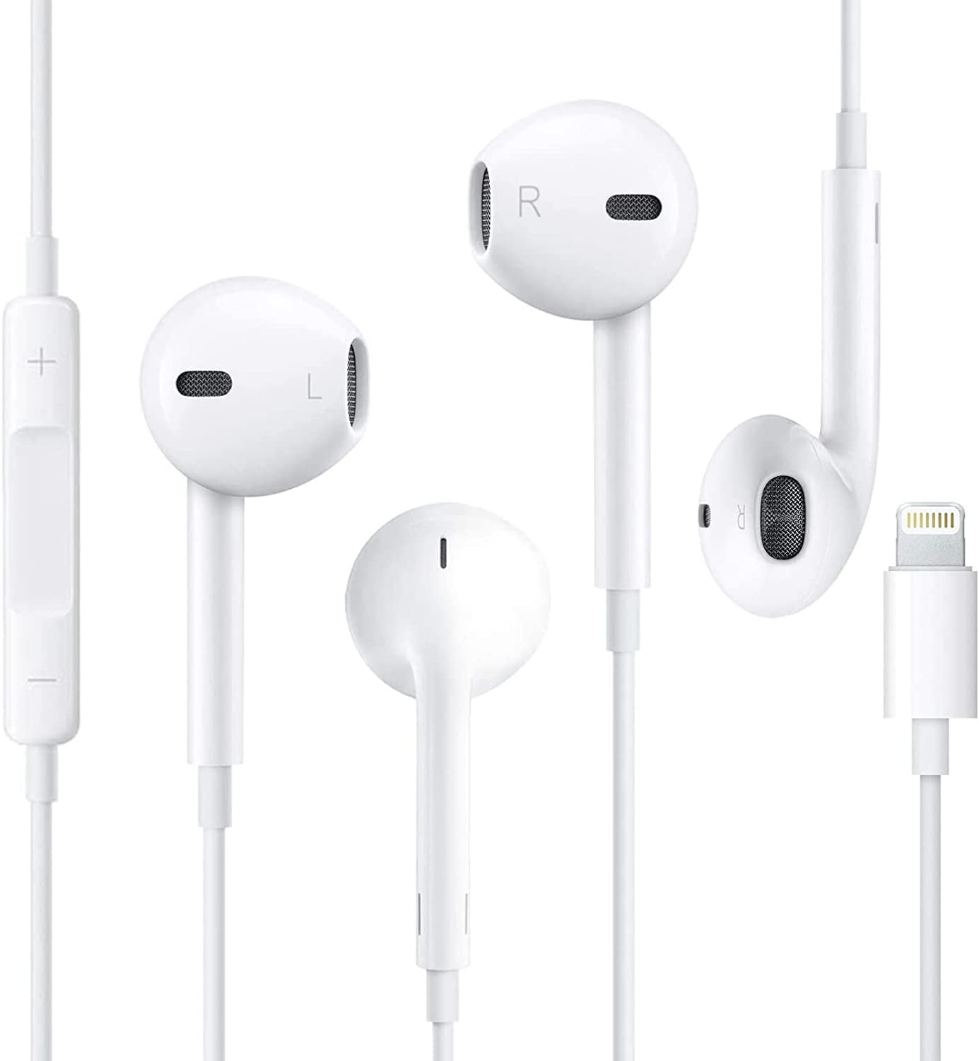 dobbeltlag Tegne trængsler iPhone Earphones (V120) Wired In Ear Lightning Headphones with Microphone &  Remote For iPhone 11/Pro Max/Xr/Xs Max/X/8/7 Plus - White - Walmart.com