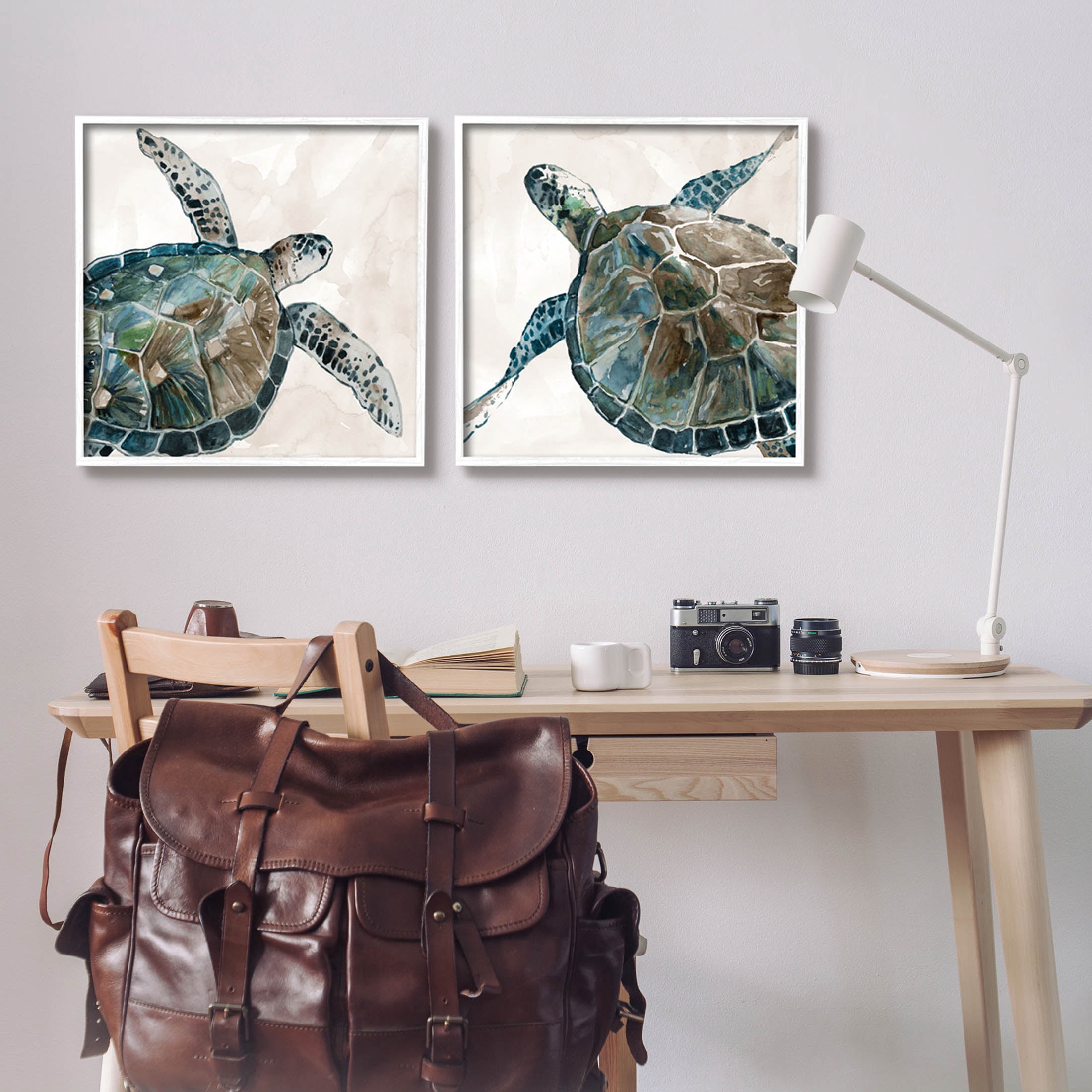 Stupell Industries Aquatic Sea Turtles Swimming Graphic Art White Framed Art Print Wall Art, Set of 2, Design by Carol Robinson