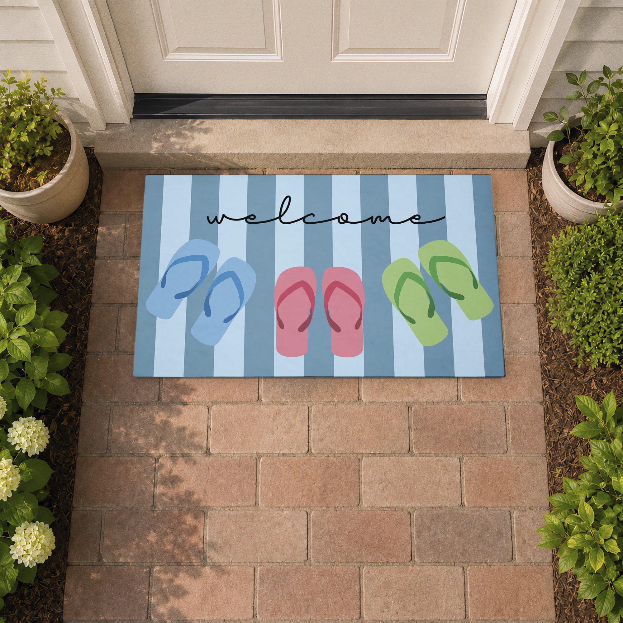 Stupell Industries Striped Summer Welcome Printed Outdoor Door Floor Mat, design by Lil' Rue