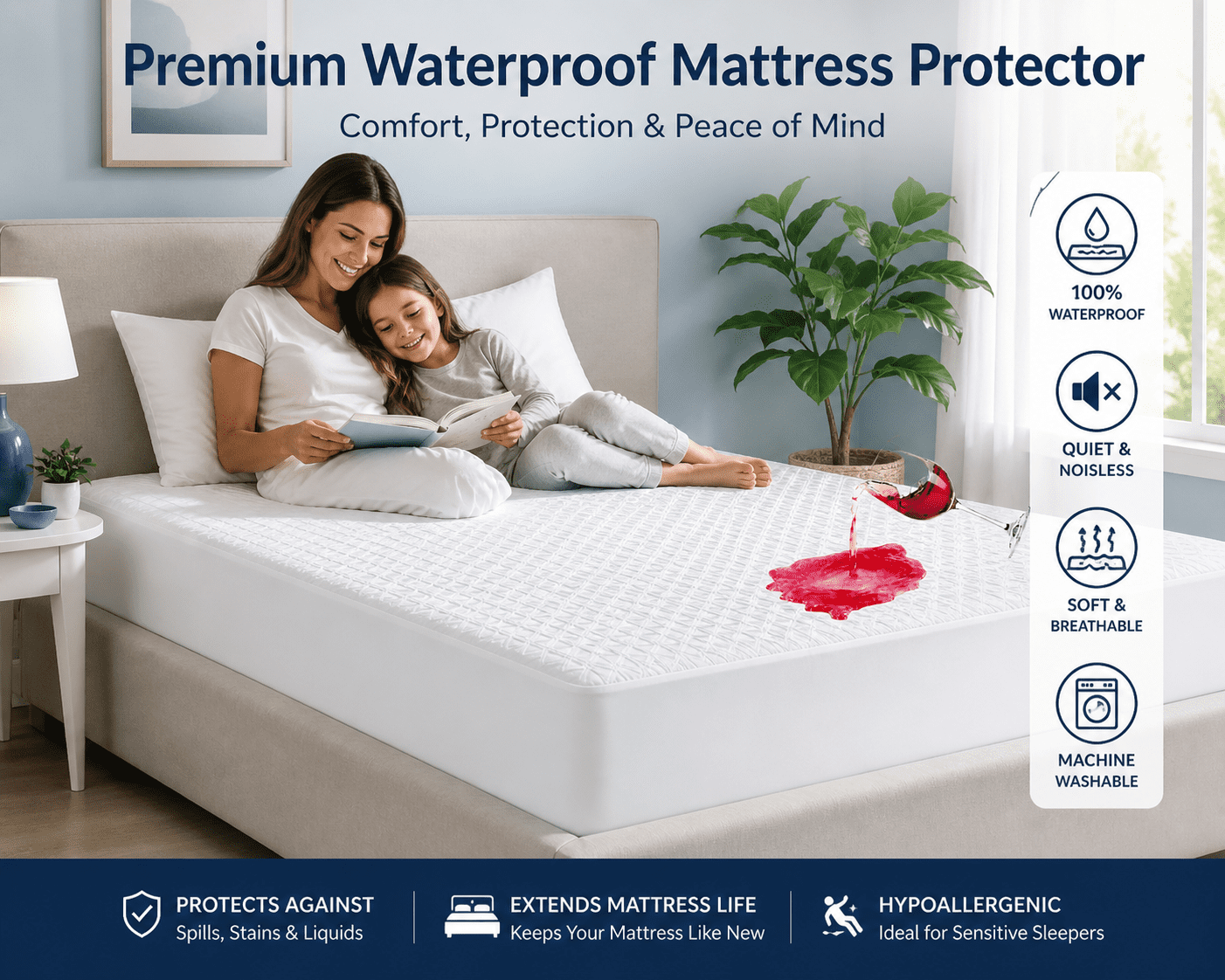 Absorbease King Waterproof Mattress Protector – Premium Bed Cover, Soft Breathable, Noiseless, Deep Pocket, Machine Washable