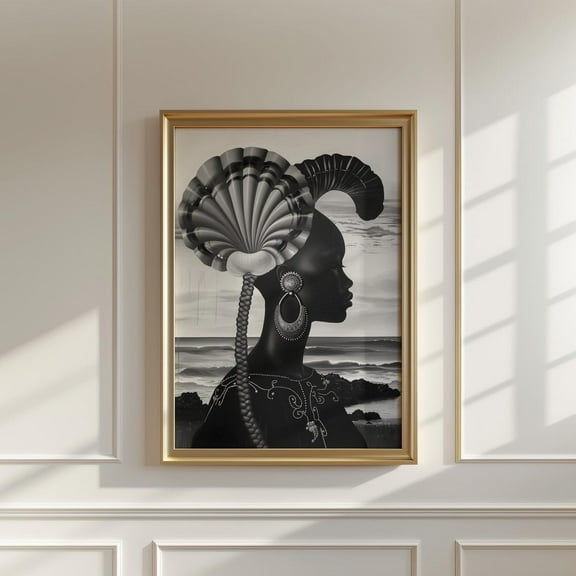 African Abstract Large Black & White Contemporary Art Nordic Black Woman Print Wall Art, Modern Wall Decor, 8x12 UNFRAMED