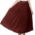 thumbnail image 2 of SWSMCLT Women's Pleated Skirt High Waisted Fall Smocked Beach Casual Holiday Long Summer Aline Layered Elastic Burgundy 14, 2 of 4
