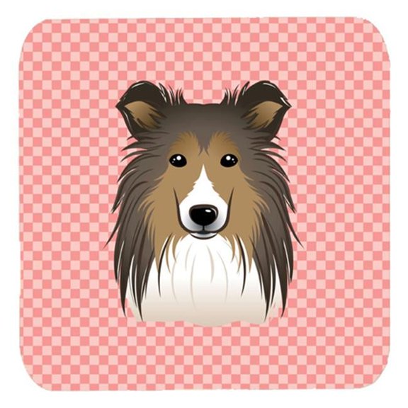 3.5 x 3.5 In. Checkerboard Pink Sheltie Foam Coasters, Set Of 4