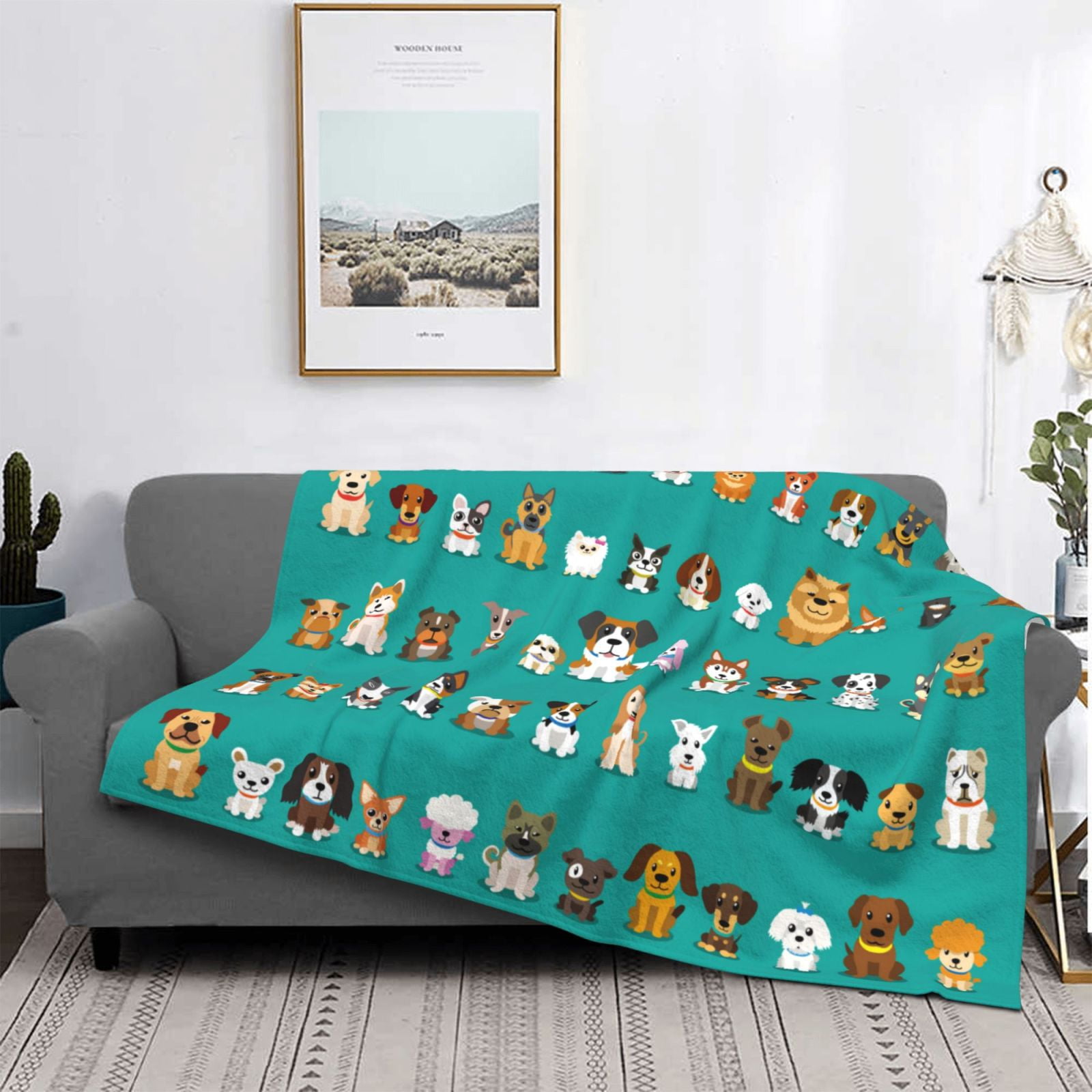 Throw Blanket for Couch - Cartoon Dogs Soft Comfy Lightweight Cozy Warm Throw Blanket, Fuzzy Plush Flannel Blanket & Throws for Sofa and Bed All Season
