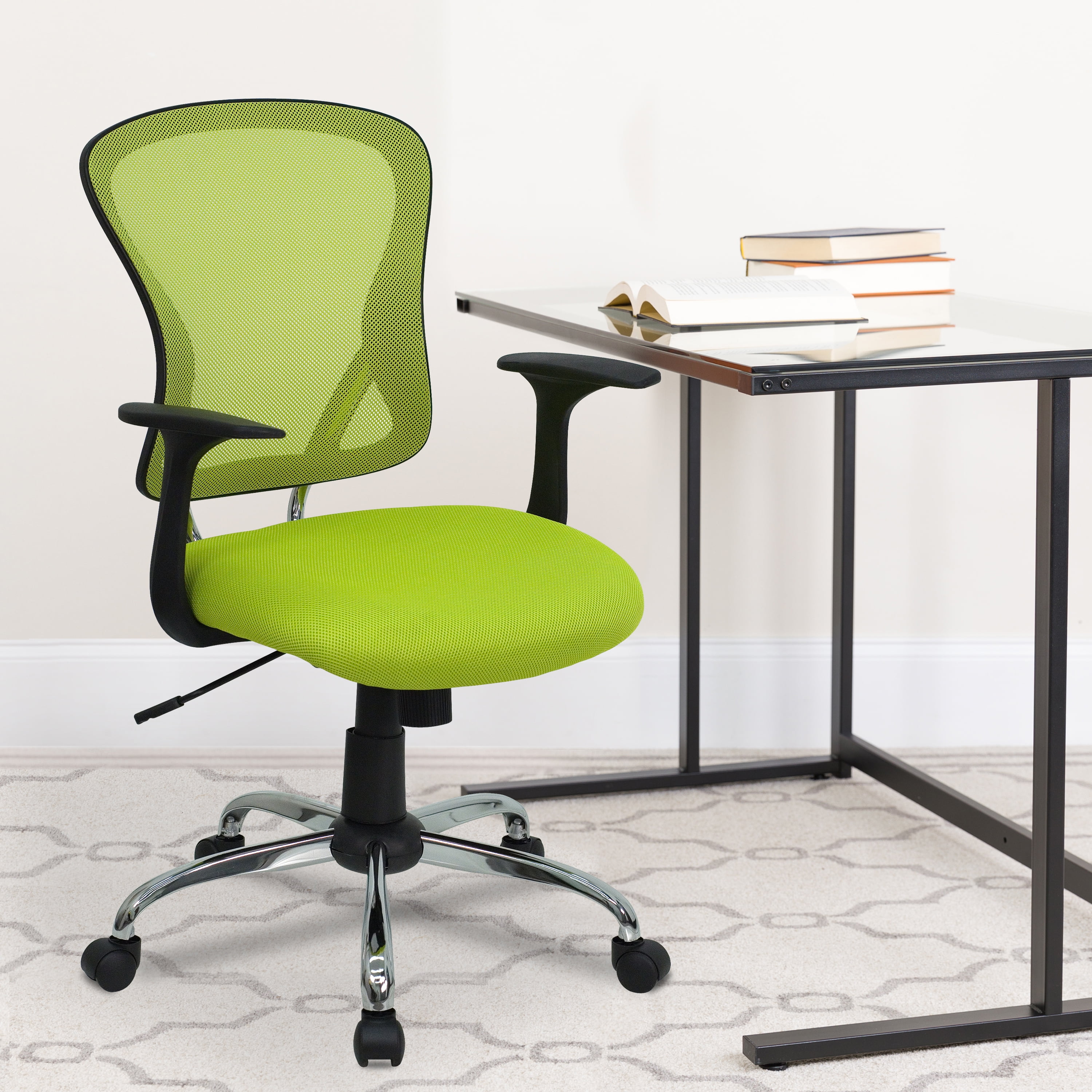 Flash Furniture Mid-Back Apple Green Mesh Swivel Task Chair with Chrome Base 