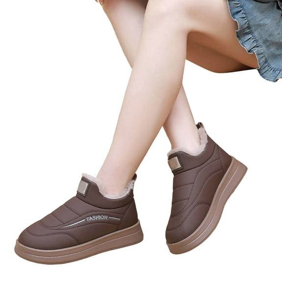 Womens Platform Snow Boots Comfort Soft Sole Slip on Thicken Quilted Fuzzy Fluffy Winter Ankle Booties