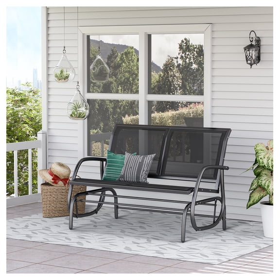 2-Person Outdoor Glider Bench, Patio Swing Chair Loveseat, Steel Frame for Backyard Porch, Black