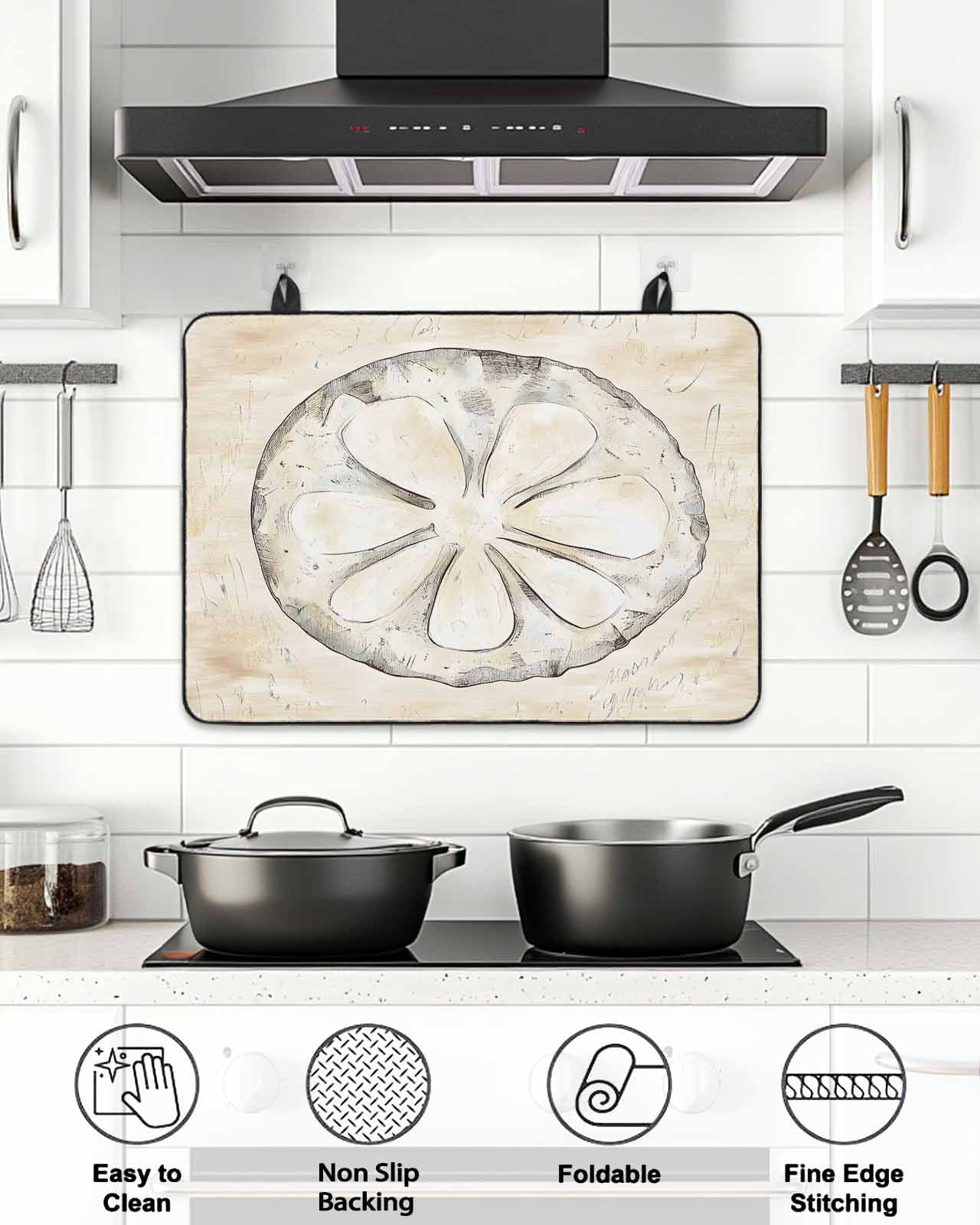 Stove Top Covers for Electric Stove, Sand Dollar Coastal Glass Stovetop Cover Protector, Summer Beach Beige Sea Induction Cooktop Protector Oven Mat for Kitchen Countertop 24"x21"