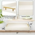 thumbnail image 2 of 17" x 12" Wood Serving Tray with Gold Polished Metal Handles, Home Decorative Wooden Rectangle Ottoman Leather Decor Platter Bathroom Vanity Tray for All Occasions White, 2 of 5