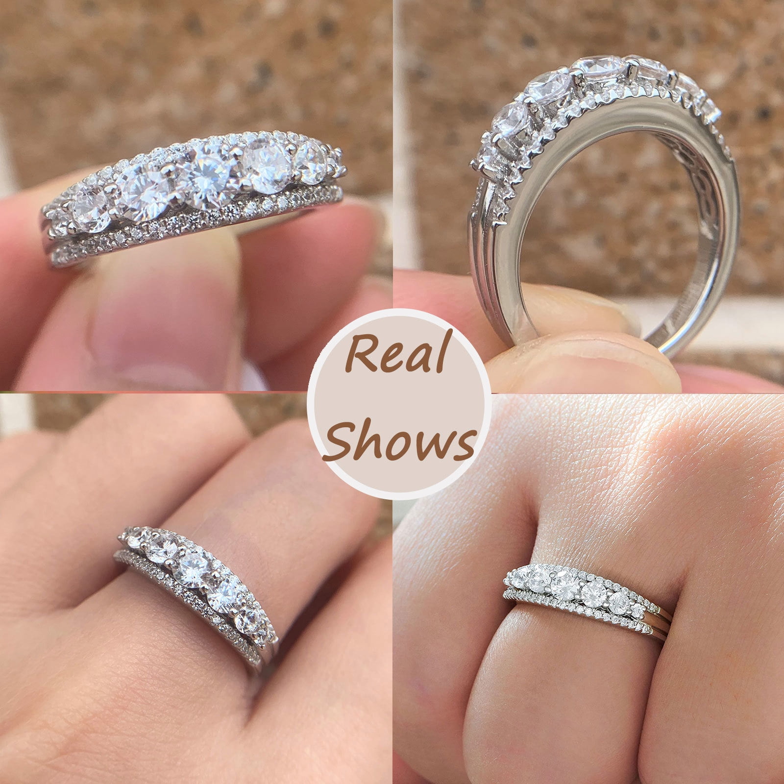 Newshe Jewellery Wedding Band for Women 925 Sterling Silver Eternity Ring Round White 1.13ct AAAAA Cz Size 7