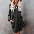 thumbnail image 2 of Pompotops Femmes Casual O-Cou Solide Épissage Manches Longues de Couverture Robe de Poche, 2 of 9